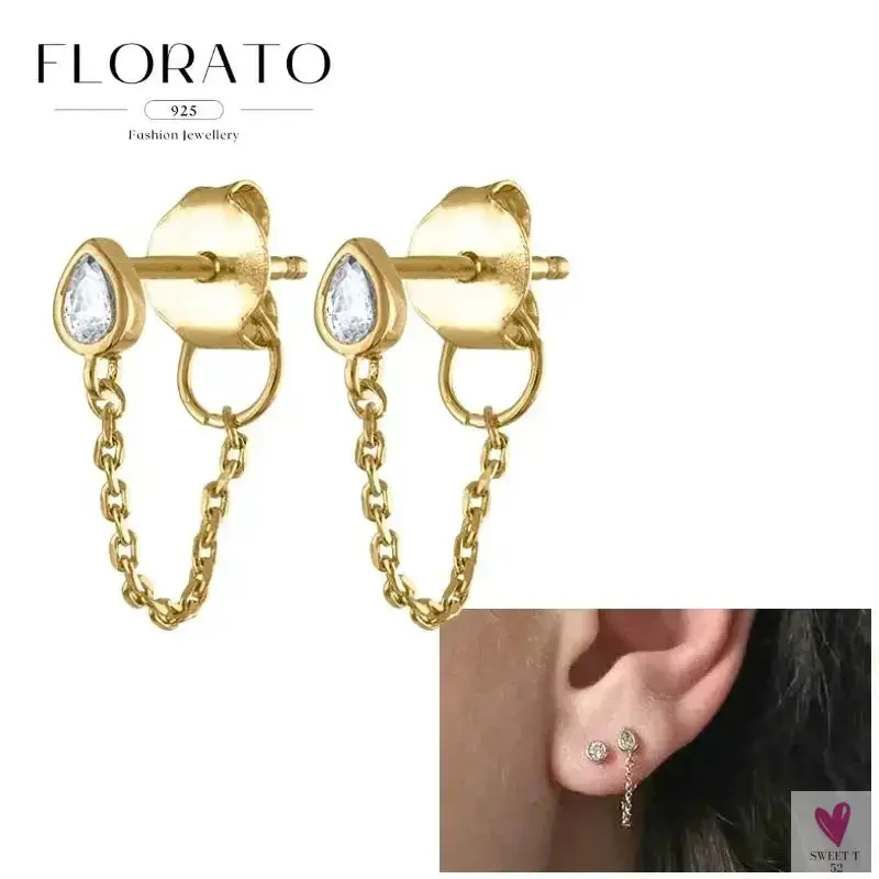 925 Sterling Silver Long Chain Tassel Drop Earrings for Women - Crystal Zircon Star Perforation Earrings, Fine Jewelry