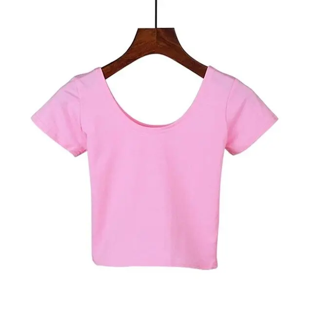 Women's U-Neck Crop Top T-Shirt in Solid Colors With Spandex