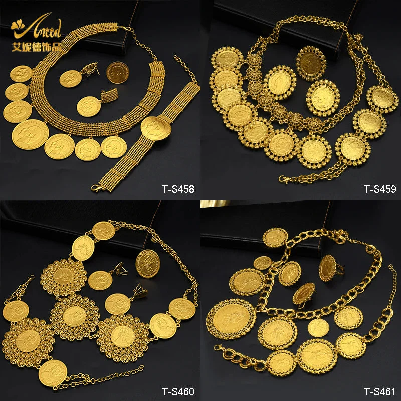 Ethiopian 24K Gold Color Coins Jewelry Set - African/Hawaiian Luxury Necklace, Bracelet, Pendant Set, Dubai Wedding Gifts