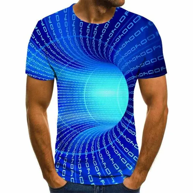 Three-Dimensional Intricate Vortex Tees for Men and Boys, O-Neck and Long Sleeves