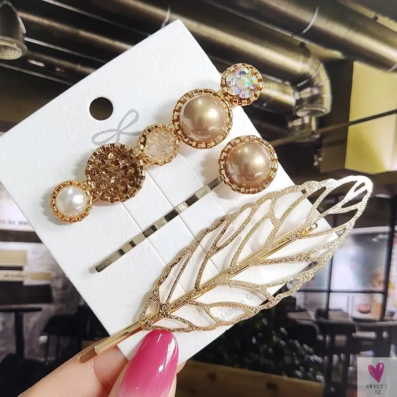 3/4pcs Set Pearl Hair Clips For Women & Girls - Geometric Crystal Hair Barrettes/Clips