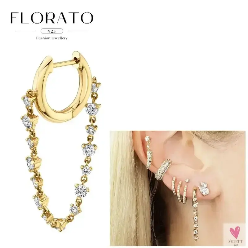 925 Sterling Silver Long Chain Tassel Drop Earrings for Women - Crystal Zircon Star Perforation Earrings, Fine Jewelry