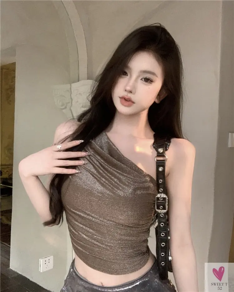 One Shoulder Crop Top, Vintage Retro Cut Crop Top,  for Women and Girls