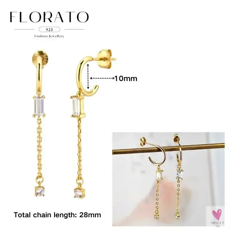 925 Sterling Silver Long Chain Tassel Drop Earrings for Women - Crystal Zircon Star Perforation Earrings, Fine Jewelry