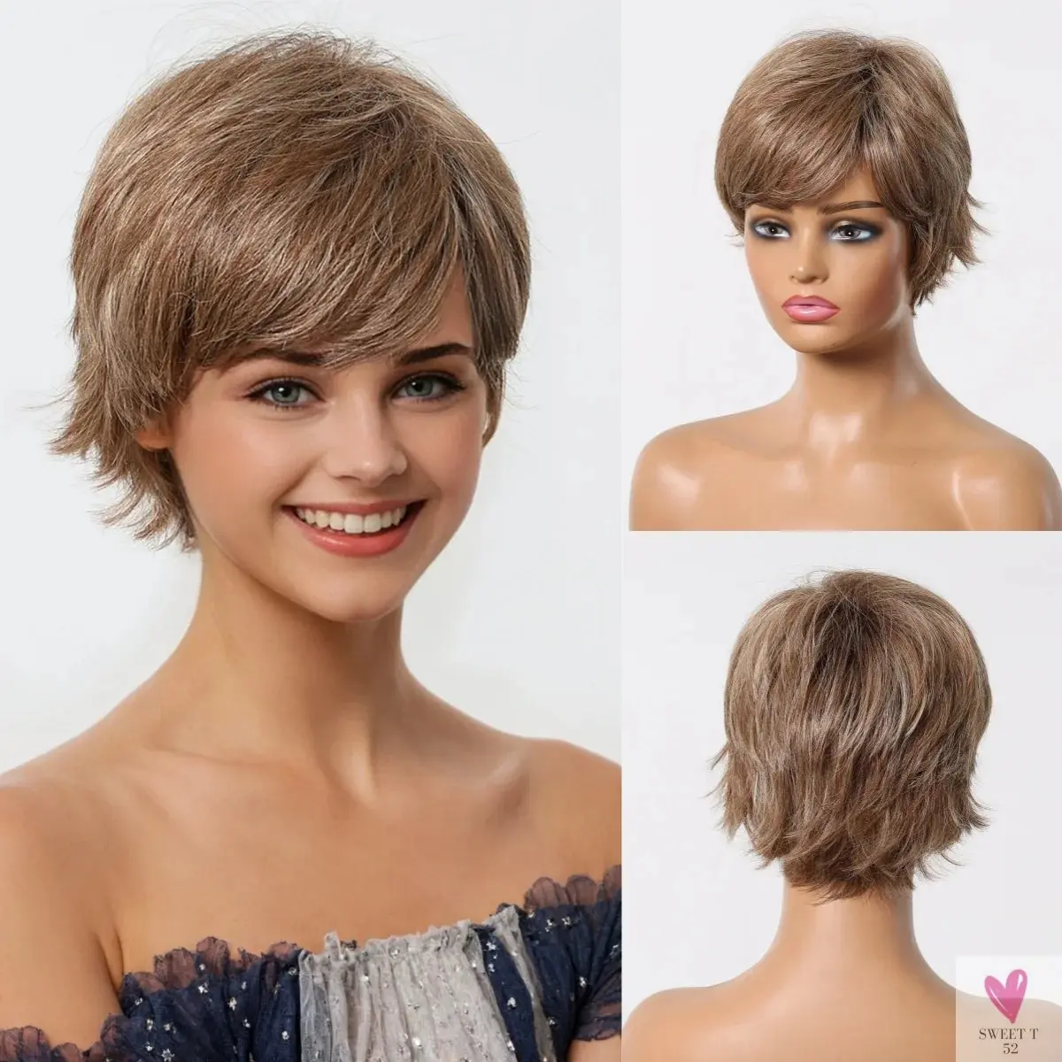 Short Pixie Cut Grey Human Hair Wig - 8 Inch Layered Fashion Blend Wig for Women, Daily Use