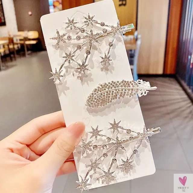 Luxury Crystal Hair Pin/Clip Sets for Women and Girls - 1 to 3 Pieces in Gold or Silver