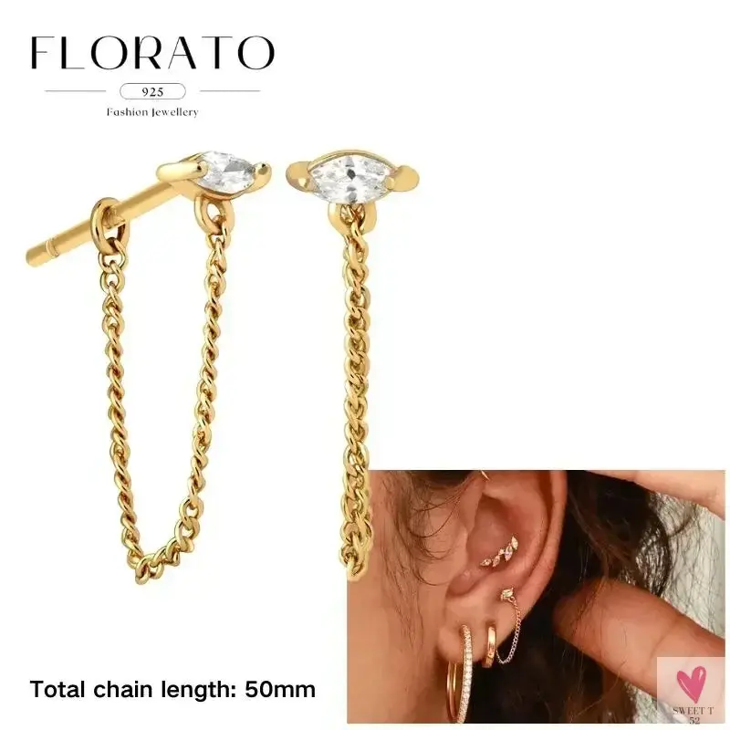 925 Sterling Silver Long Chain Tassel Drop Earrings for Women - Crystal Zircon Star Perforation Earrings, Fine Jewelry