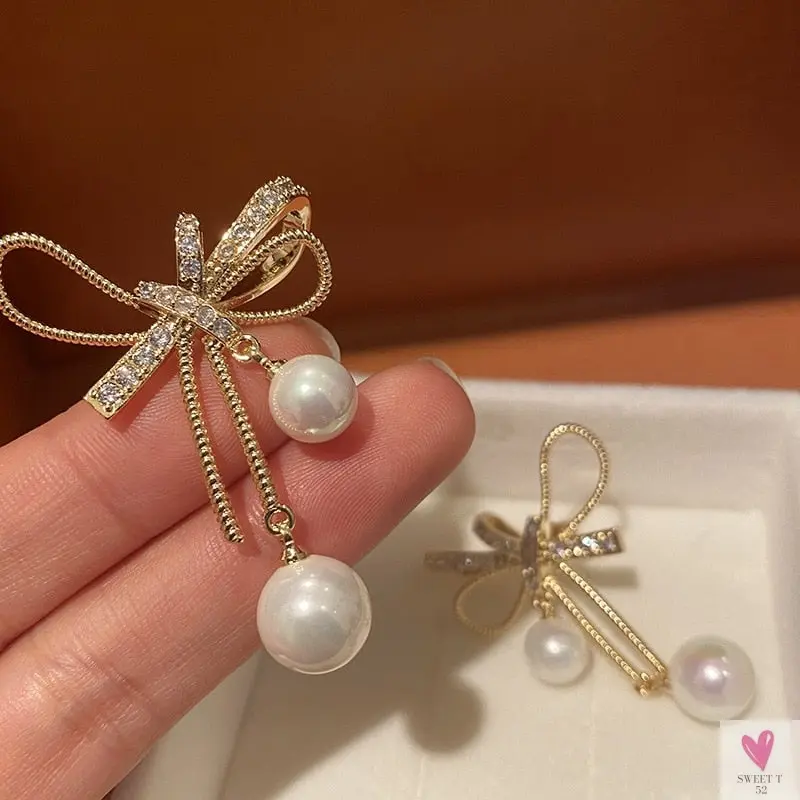 Bowknot/Pearl Dangle/Drop Earrings for Women and Girls, Simple Elegant Jewelry in Army Green Zinc Metal Color