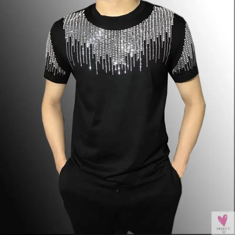 Silver Diamond Bling T-Shirt for Men & Boys. Clubbing Outfits, Short Sleeve Streetwear for Men