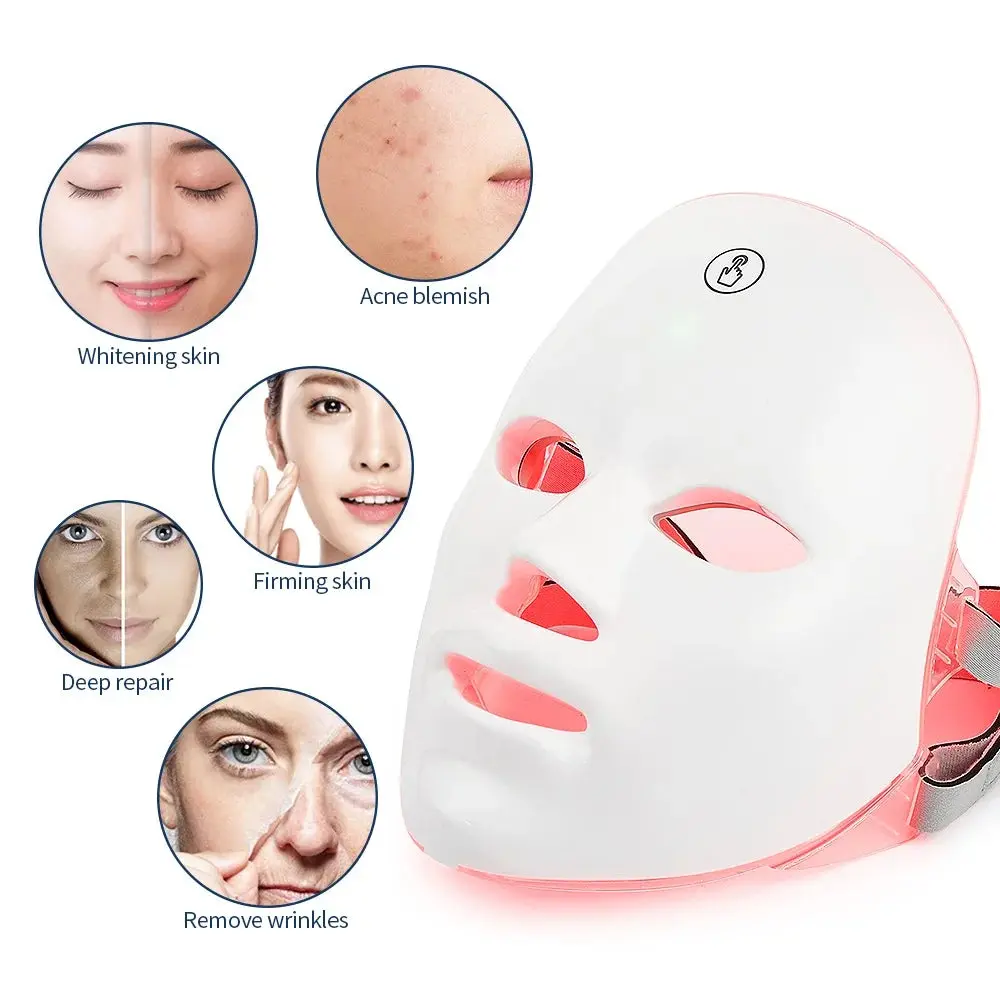 7 Color LED Facial Mask With Neck, Red Light Therapy Mask for Skin Tightening/Lifting/Anti-aging