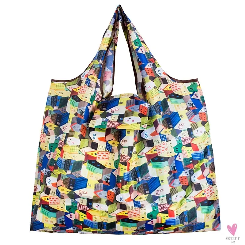 Big Size Thick Nylon Large Tote, ECO Reusable Polyester Portable Women's Folding Shoulder Shopping Pouch