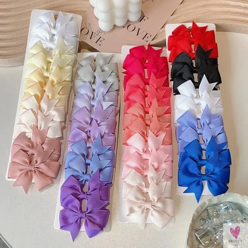 10Pcs/Set Grosgrain Ribbon Bowknot Hair Clips for Cute Little Girls, Barrettes, Baby Hair Accessories