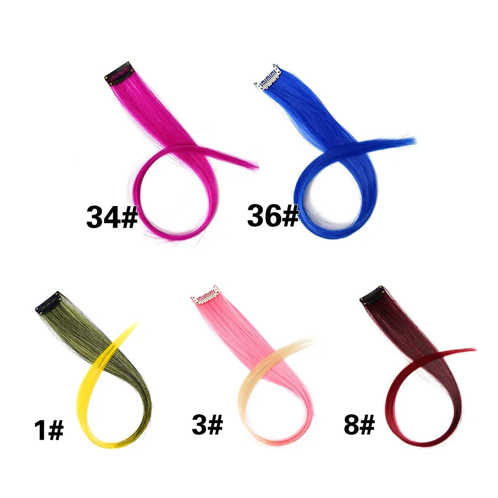 Clip-In Ombre Hair Extensions for Women & Girls in Pure Color - Straight Long Synthetic 2 Tone Hair Pieces