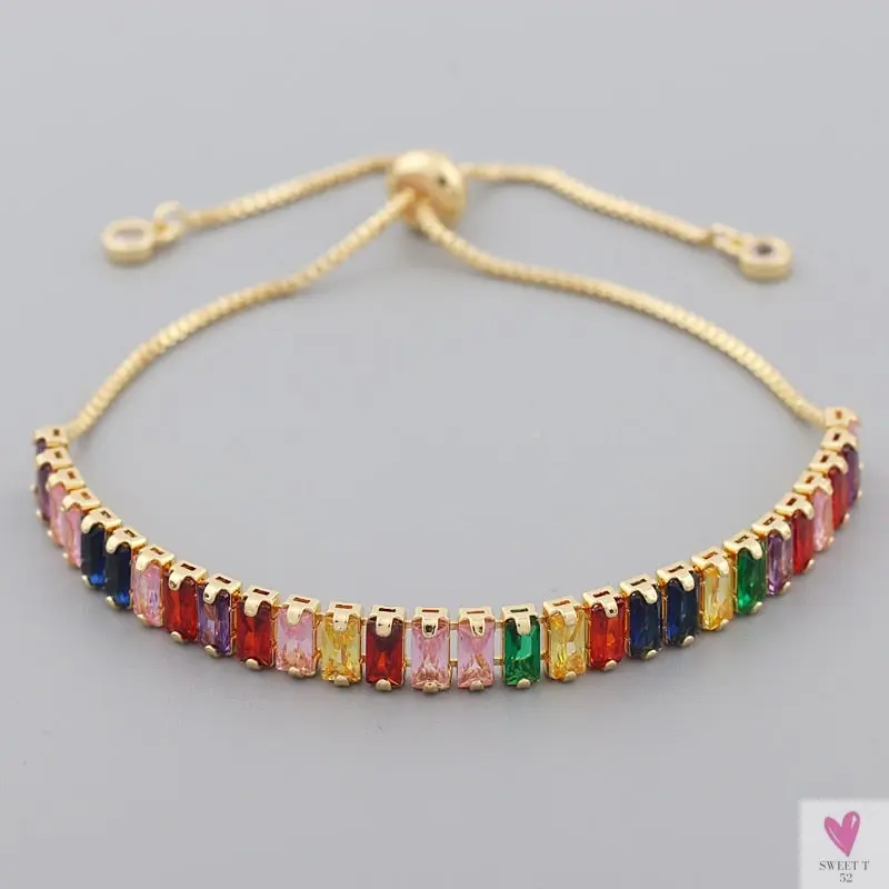 Gold Filled Baguette Cubic Zirconia Bracelet for Women and Girls - Rainbow Luxury jewelry - Tennis Style