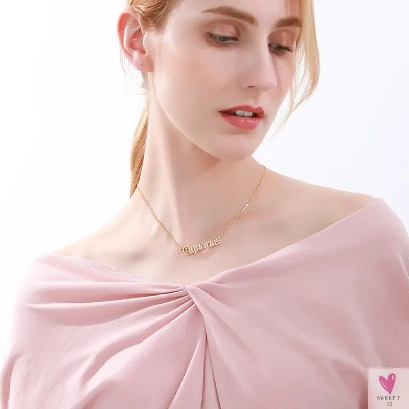 Zodiac Necklace For Women - 12 Constellation Crystal English Letter Choker Necklace