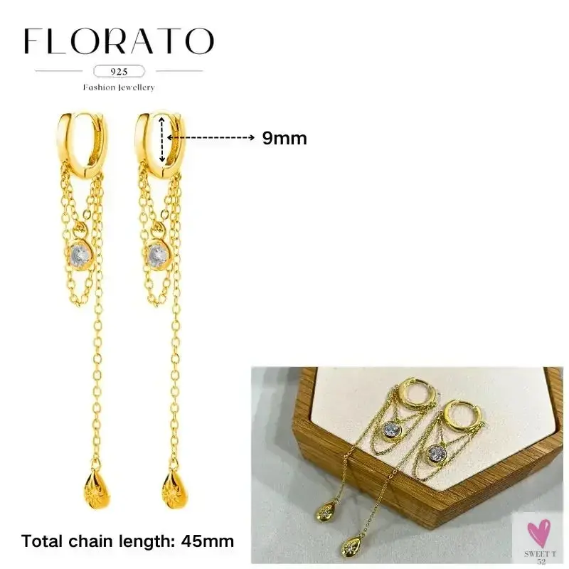 925 Sterling Silver Long Chain Tassel Drop Earrings for Women - Crystal Zircon Star Perforation Earrings, Fine Jewelry