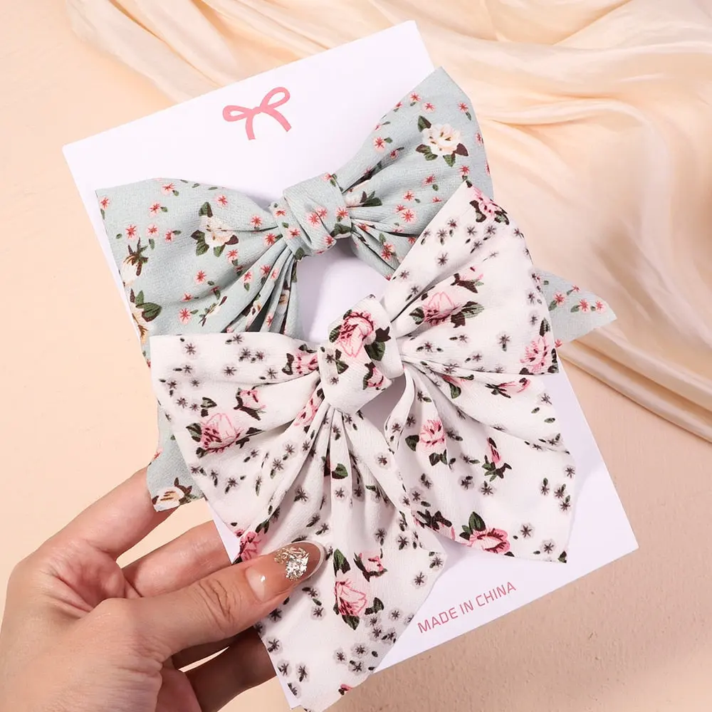 Cute Multi-Patterned and Solid Color Hair Bows/Clips for Girls in a 2 Piece Set