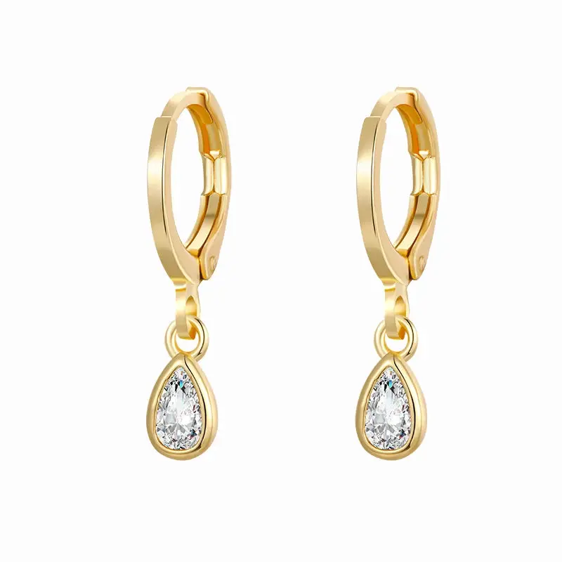 Gold Color Cute Water Drop Earrings For Women & Girls - Zircon Piercing Huggies/Hoop Dangle Earrings