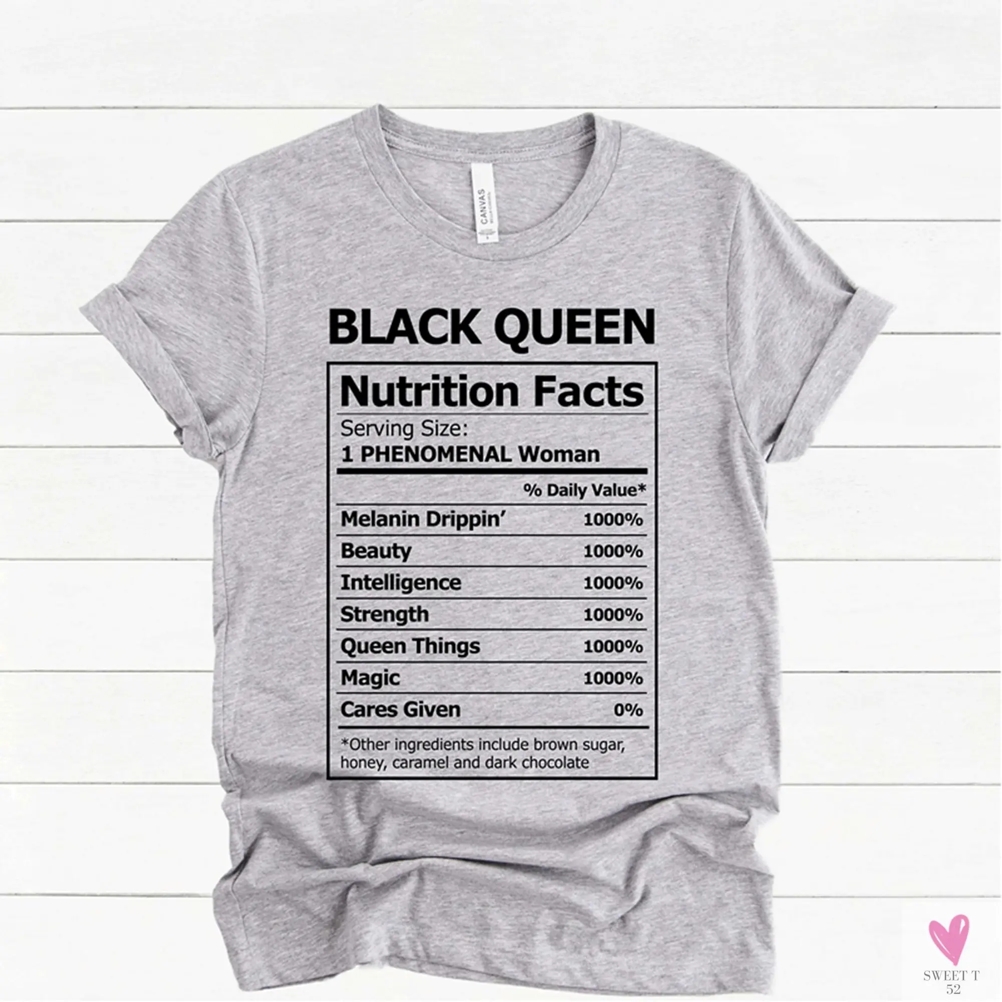 Black Queen Nutritional Facts T-Shirt for Women & Girls, Graphic Melanin T-Shirts