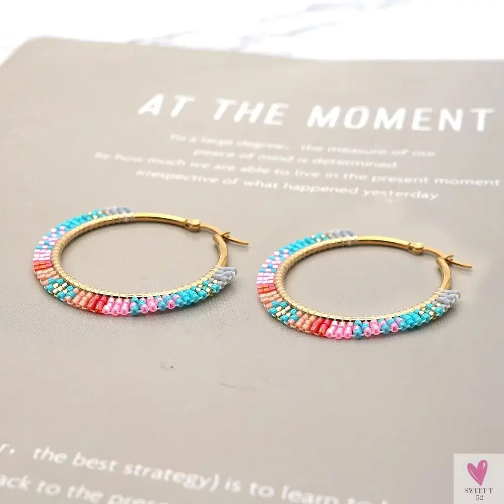 Hoop Earrings/Stainless Steel Earrings - Miyuki Beaded Earrings for Women & Girls,Trendy Bohemian Pendientes