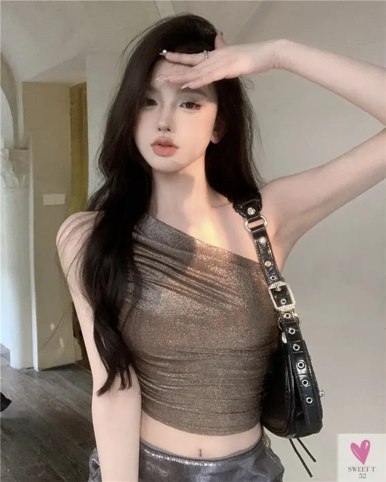 One Shoulder Crop Top, Vintage Retro Cut Crop Top,  for Women and Girls