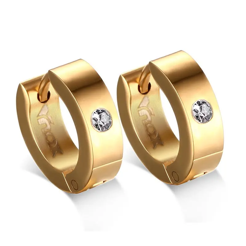 Cute Hoop Earrings in Stainless Steel and Crystal, Ear Cuffs, Brincos Huggie Jewelry for Men and Women