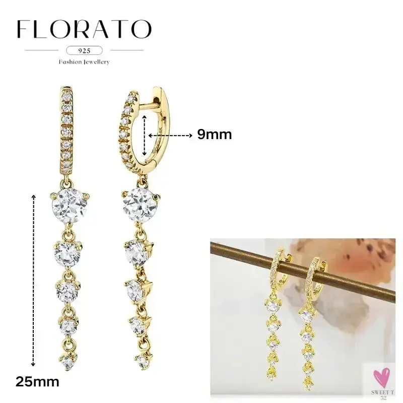 925 Sterling Silver Long Chain Tassel Drop Earrings for Women - Crystal Zircon Star Perforation Earrings, Fine Jewelry