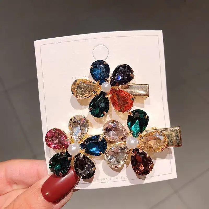 2 Piece/Set Luxury Crystal Flower Hairpins for Natural or Straight Hair for Women and Girls