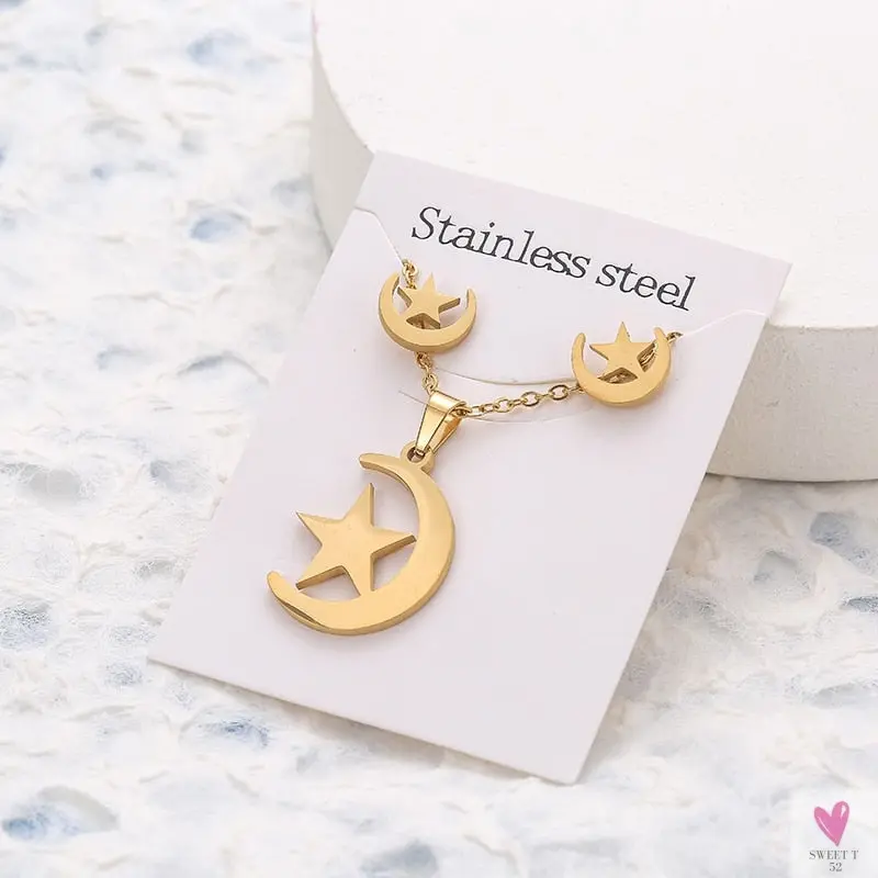 Gold Pendant Necklace and Earring Set for Women & Girls in Multiple Designs and Patterns