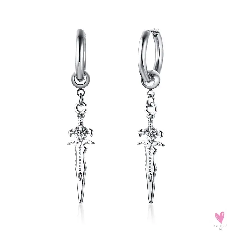 Cool Single Silver Stainless Steel Hoop Dagger Earring for Men & Boys