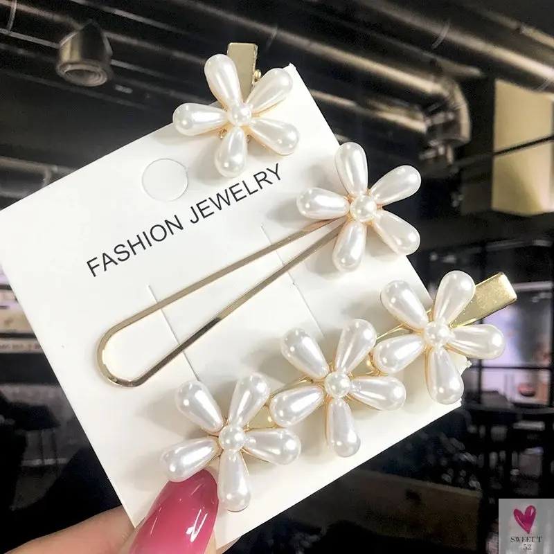 3/4pcs Set Pearl Hair Clips For Women & Girls - Geometric Crystal Hair Barrettes/Clips