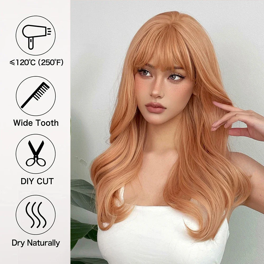 Long Wavy Synthetic Wigs, Long Wavy Ombre Wigs with Bangs for Women, Heat Resistant