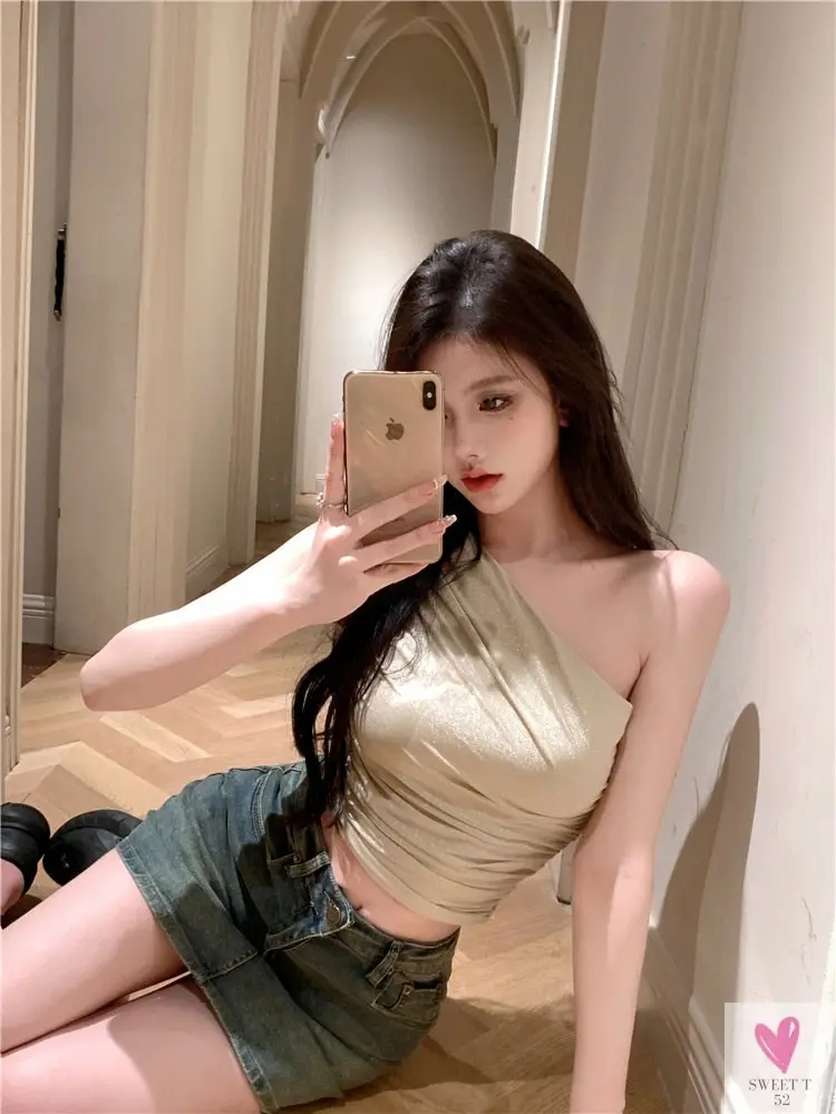 One Shoulder Crop Top, Vintage Retro Cut Crop Top,  for Women and Girls