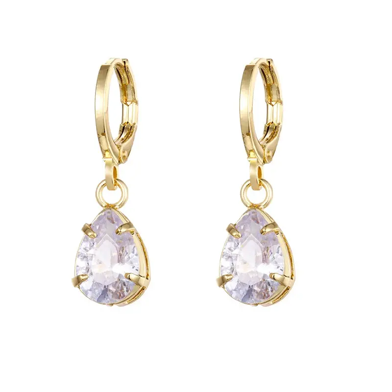 Gold Color Cute Water Drop Earrings For Women & Girls - Zircon Piercing Huggies/Hoop Dangle Earrings