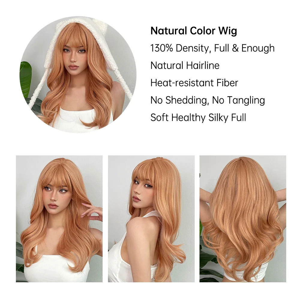 Long Wavy Synthetic Wigs, Long Wavy Ombre Wigs with Bangs for Women, Heat Resistant