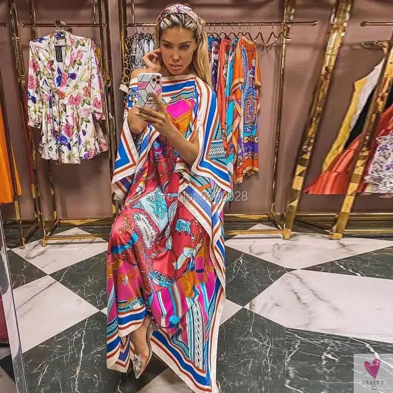 Lady's Silk African Kaftan Dresses - Loose Batwing Sleeve Kaftans