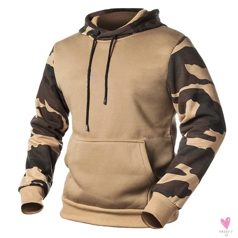 Men's Winter Casual Fleece Hoodies/Male Outdoor Camouflage Pullover/Sweatshirts, Hooded, Loose Outerwear