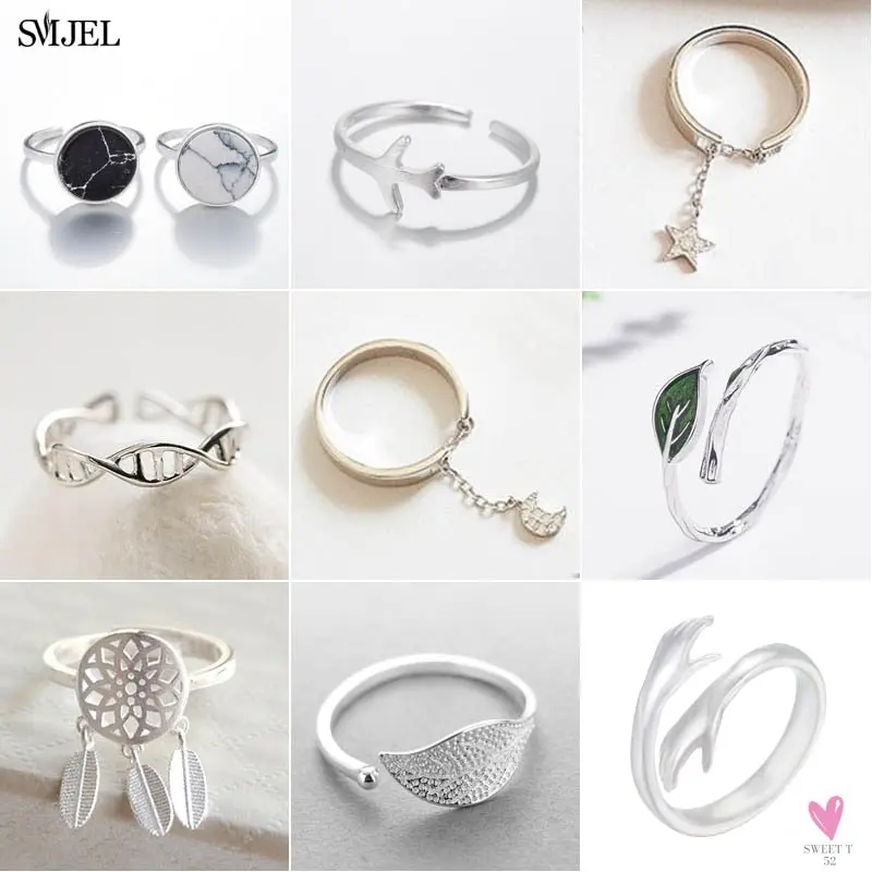 Geometric Circle - Open Adjustable Rings For Women & Girls - Micro Pave, Feather, Leaves, Wave, Cat, Femme Finger Rings