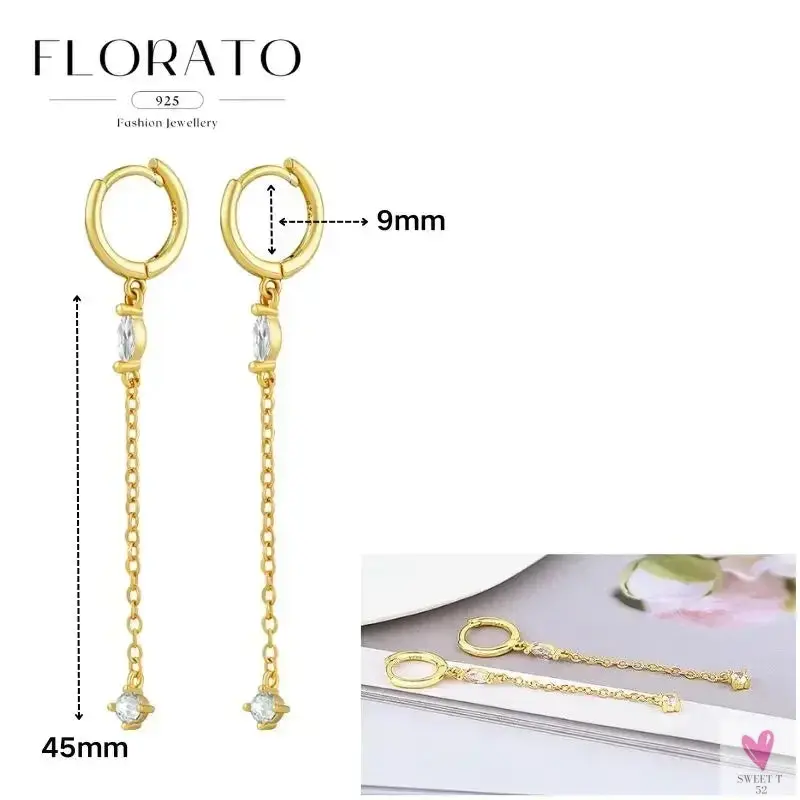 925 Sterling Silver Long Chain Tassel Drop Earrings for Women - Crystal Zircon Star Perforation Earrings, Fine Jewelry