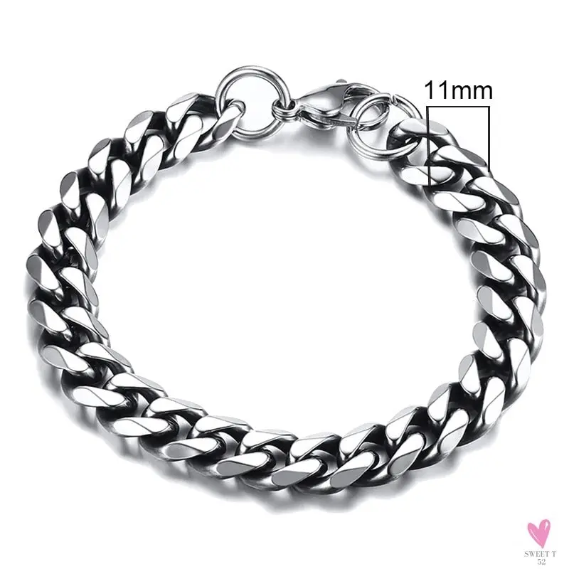 Wide Curb Cuban Basic 3/5/7/9/11mm Chain Link Bracelets for Men/Women -  Anti Allergy Stainless Steel Wrist Wear