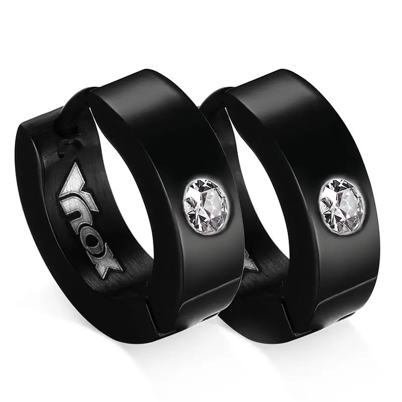 Cute Hoop Earrings in Stainless Steel and Crystal, Ear Cuffs, Brincos Huggie Jewelry for Men and Women