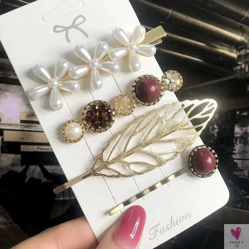 3/4pcs Set Pearl Hair Clips For Women & Girls - Geometric Crystal Hair Barrettes/Clips