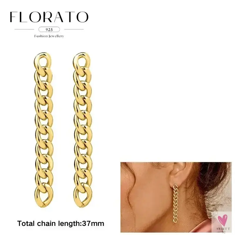 925 Sterling Silver Long Chain Tassel Drop Earrings for Women - Crystal Zircon Star Perforation Earrings, Fine Jewelry