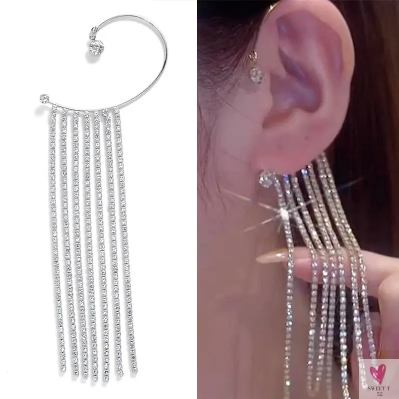 Crystal Butterfly Tassel Ear Cuff Earrings for Women and Girls in Gold and Silver