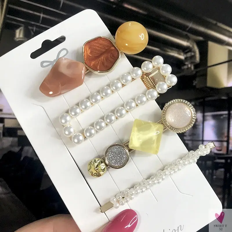 3/4pcs Set Pearl Hair Clips For Women & Girls - Geometric Crystal Hair Barrettes/Clips