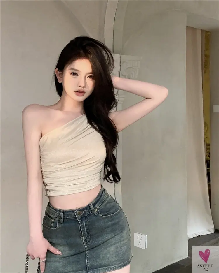 One Shoulder Crop Top, Vintage Retro Cut Crop Top,  for Women and Girls