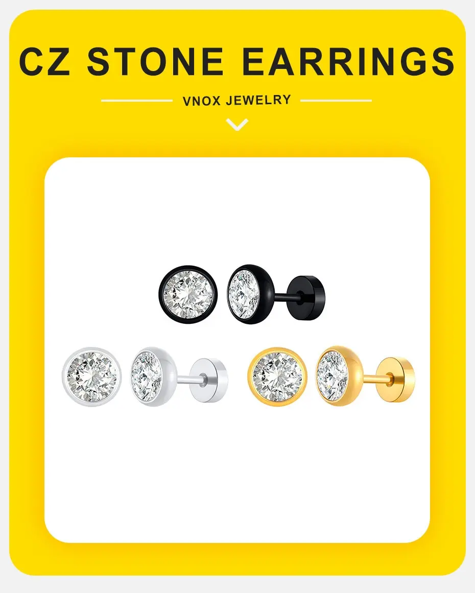 Stud Earrings in Stainless Steel for Men and Women - Hip Hop Earrings