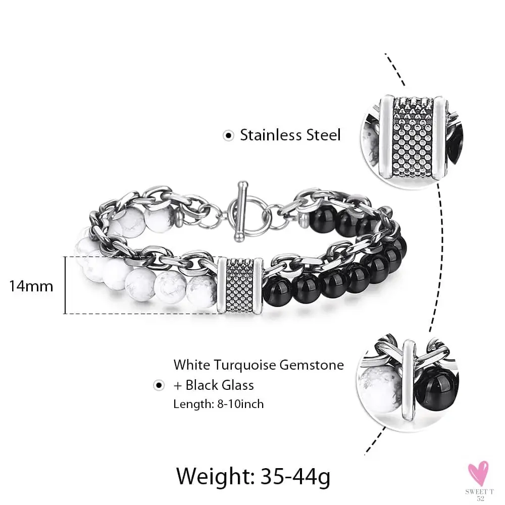 Natural Map Stone Men/Women's Beaded Bracelet, Stainless Steel Bracelets, Unisex Jewelry - Tiger Eyes