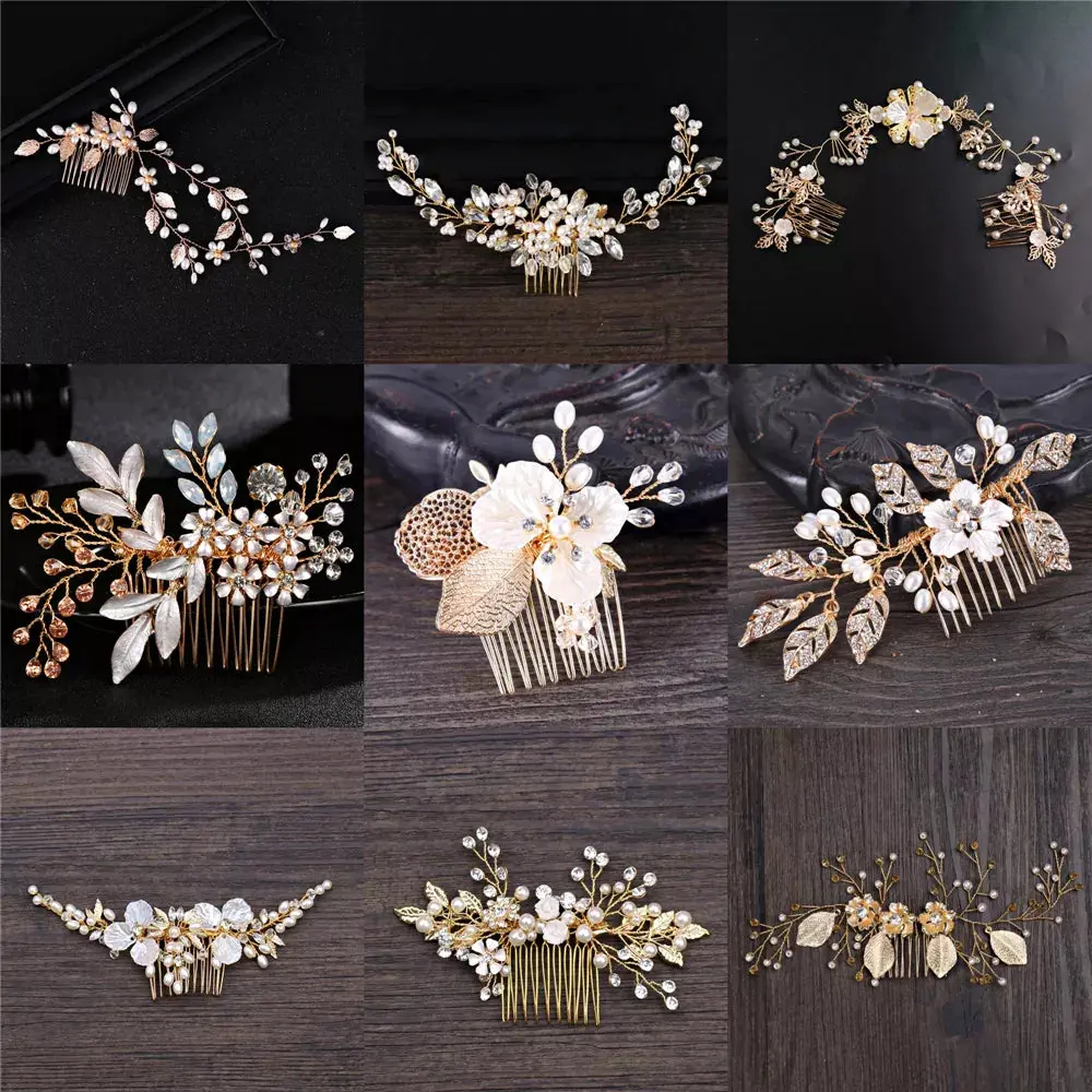 Silver/Gold/Pearl/Rhinestone Hair Accessories, Crystal Bridal Headdress/Hair Combs for Women & Girls