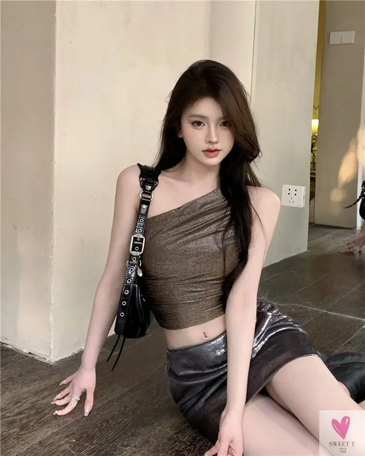 One Shoulder Crop Top, Vintage Retro Cut Crop Top,  for Women and Girls